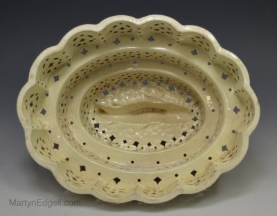 Creamware pottery pierced fish curd mould, circa 1790