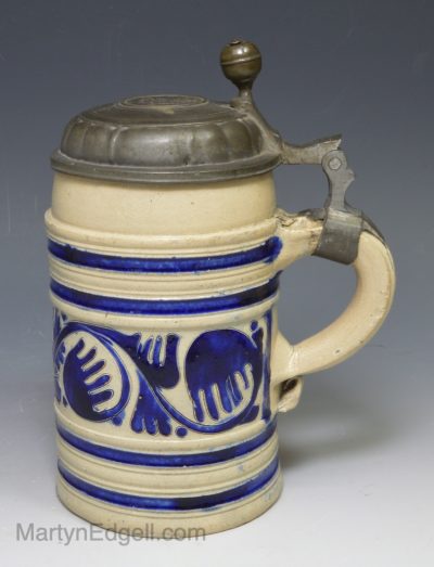 Westerwald saltglaze stoneware tankard, circa 1720