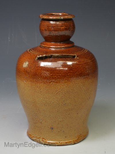London brown saltglaze stoneware money box, circa 1840