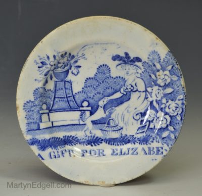 Pearlware pottery child's plate 'A GIFT FOR ELIZABETH' circa 1830