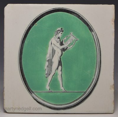 Liverpool delft tile decorated with a Sadler print ‘Apollo’, circa 1775