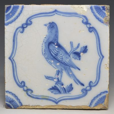 Liverpool delft tile painted with a bird, circa 1750