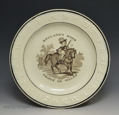 Pearlware pottery child's plate commemorating Edward the Prince of Wales 'ENGLAND'S HOPE', circa 1845