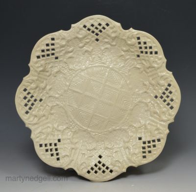 Staffordshire white saltglaze stoneware pierced dish, circa 1760