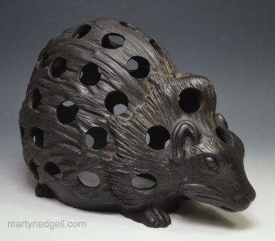 Wedgwood black basalt crocus pot moulded as a hedgehog, circa 1820