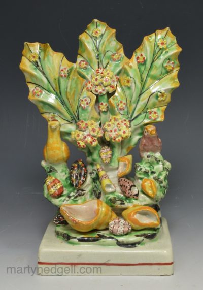 Staffordshire pearlware pottery bocage figure of two birds, circa 1820