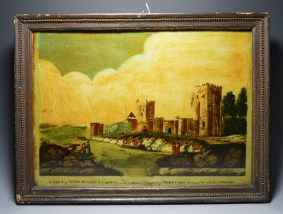 Reverse print on glass 'A VIEW of PORCHESTER CASTLE', circa 1797