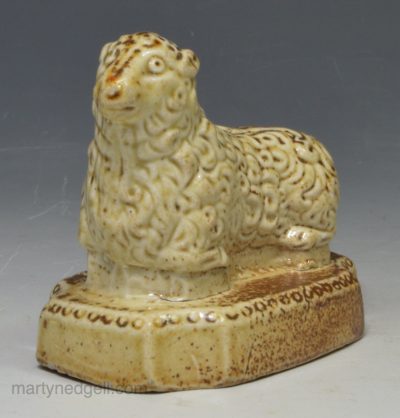 Brampton saltglaze stoneware figure of a ram, circa 1840