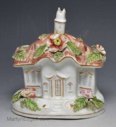 Staffordshire porcelain cottage pastille burner, circa 1840