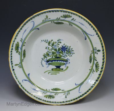 Dutch Delft soup bowl painted in blue and green, circa 1750