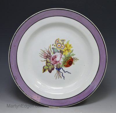 Leeds pottery pearlware plate printed with a bouquet, circa 1820