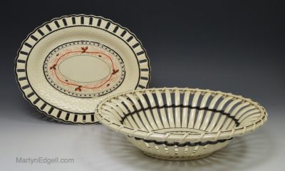 Creamware pottery basket and stand, circa 1820