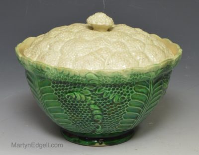 Creamware pottery cauliflower sugar pot, circa 1770