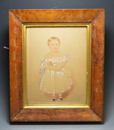 Naive watercolour of a young girl, circa 1840