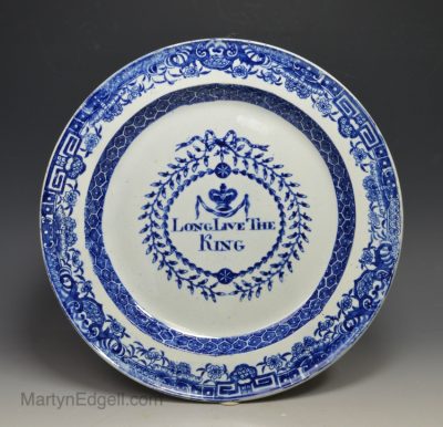 Pearlware pottery plate commemorating George III 'LONG LIVE THE KING', circa 1790