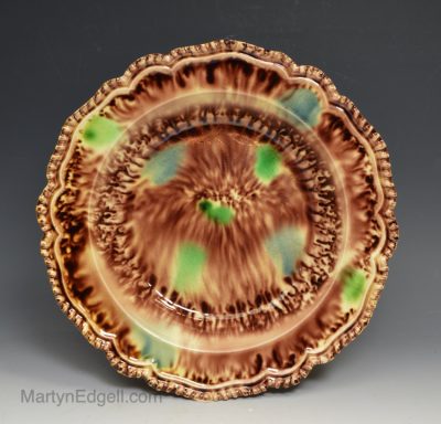 Creamware pottery shallow bowl decorated with Whieldon colours under the glaze, circa 1770