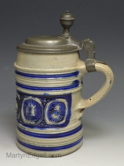 Westerwald saltglaze stoneware tankard, circa 1690