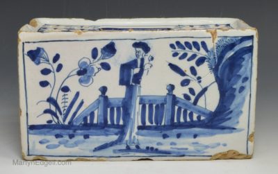 London delft flower brick painted in blue, circa 1750