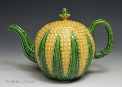 Creamware pottery pineapple teapot, circa 1770