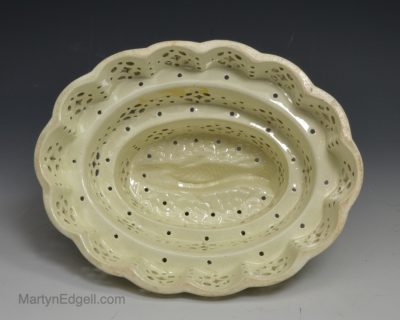 Creamware pottery pierced fish curd mould, circa 1790