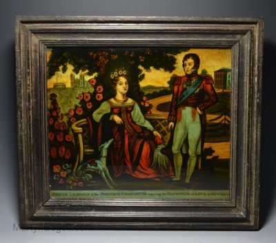 Reverse print on glass ‘PRINCE LEOPOLD and PRINCESS CHARLOTTE, circa 1815
