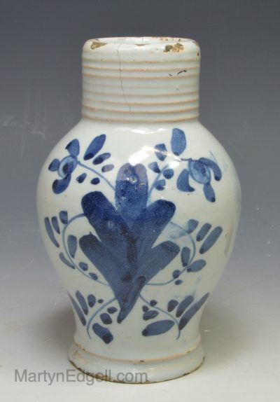 Small London delft jug painted in blue, circa 1760