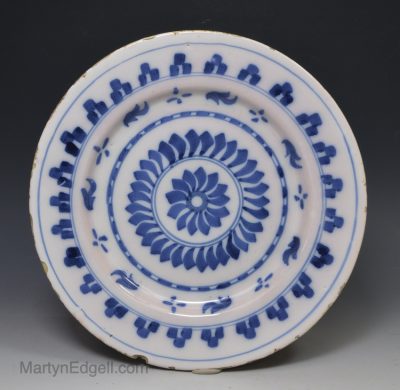London delft plate painted in blue, circa 1720