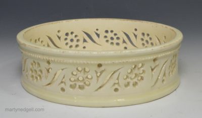 Creamware pottery pierced wine coaster, circa 1790