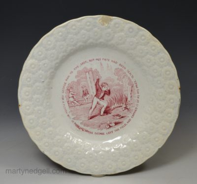 Pearlware pottery child's plate 'GEORGE RAN TO THE SPOT', circa 1840