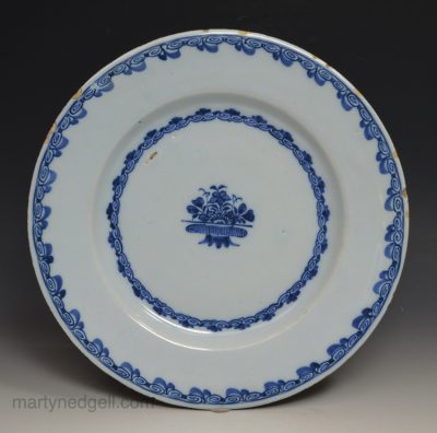 London delft plate painted in blue, circa 1760
