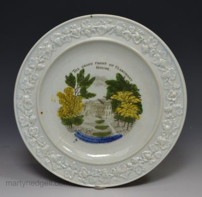 Pearlware pottery child's plate 'THE GRAND FRONT OF CLAREMONT HOUSE', circa 1817