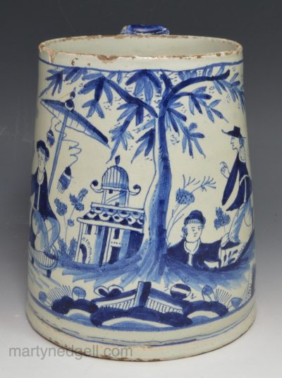 Large London delft mug painted in blue, circa 1700