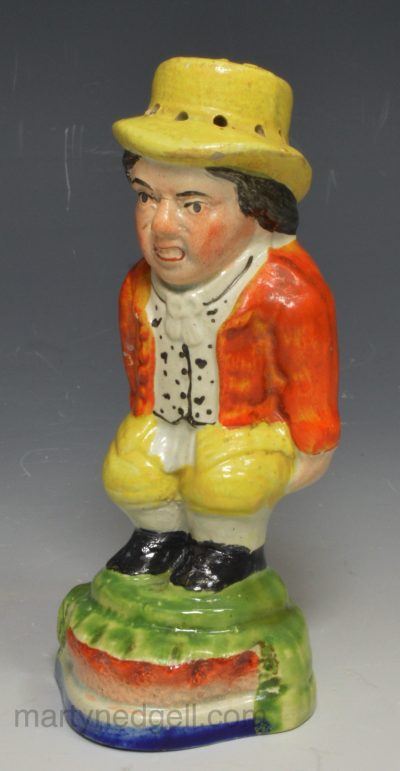 Staffordshire pearlware pottery figure of Sherratt Roger Giles pepper pot, circa 1820