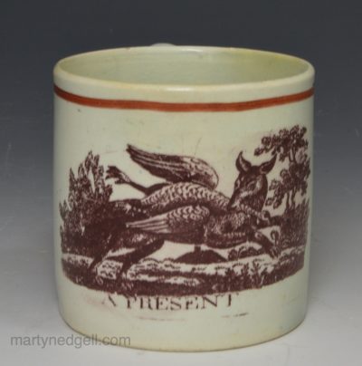 Pearlware pottery child's mug 'A PRESENT', circa 1820