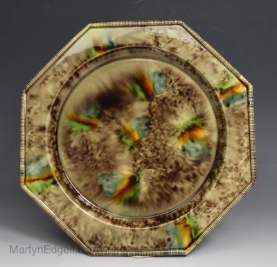 Creamware pottery plate decorated with Whieldon colours under the glaze, circa 1770