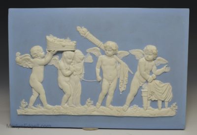 Wedgwood solid jasperware plaque with moulded sprigs of the marriage of Cupid and Psyche, circa 1820