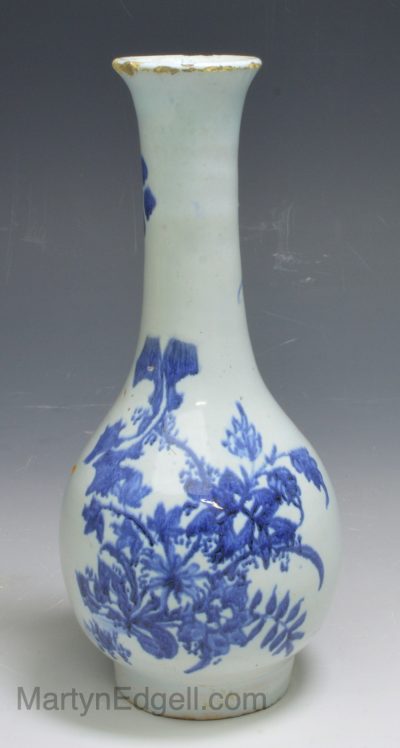 Liverpool delft vase decorated in a floral pattern, circa 1750