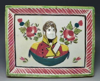 Pearlware pottery moulded plaque of George IV, circa 1820