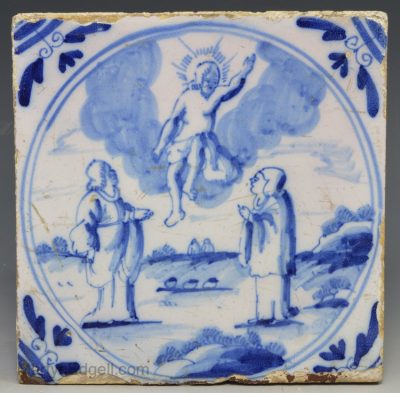 London delft biblical tile of the Ascension, circa 1750