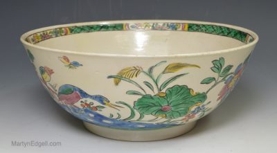 Staffordshire white saltglaze bowl decorated with a Heron in enamels, circa 1760