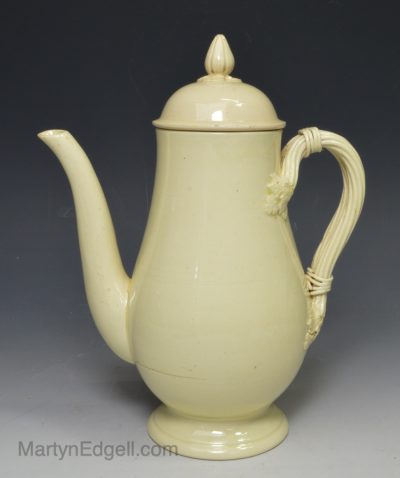 Creamware pottery coffee pot, circa 1780
