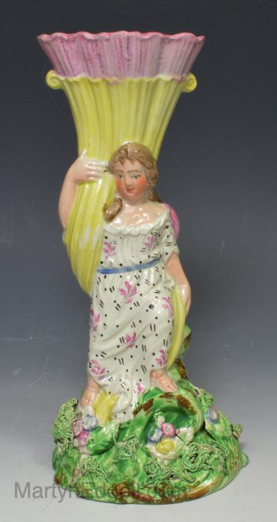 Staffordshire pearlware pottery figural spill vase, circa 1820