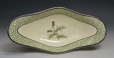 Wedgwood creamware pottery dish decorated with floral enamels over the glaze, circa 1790