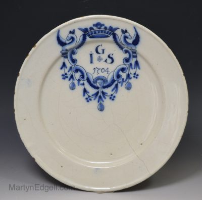 Dutch Delft marriage plate, dated 1704