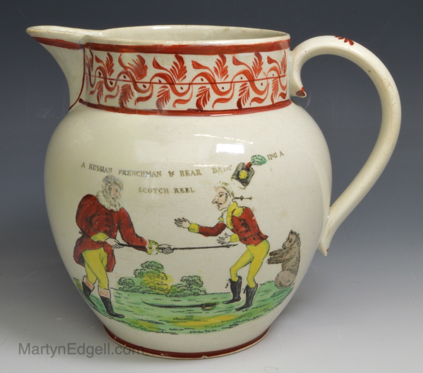 Pearlware pottery jug commemorating Napoleon I, circa 1812