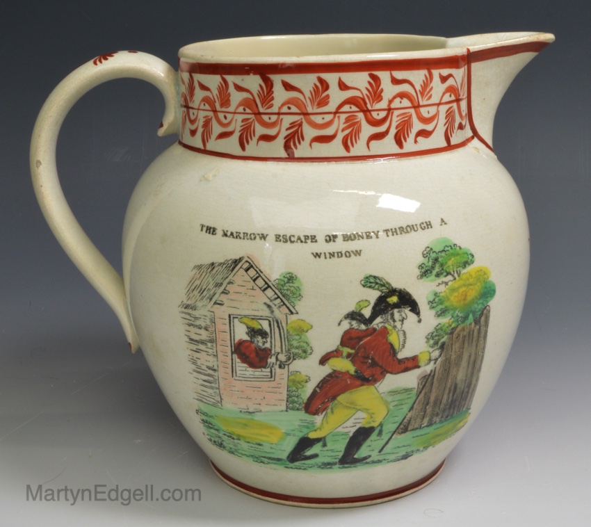 Pearlware pottery jug commemorating Napoleon I, circa 1812