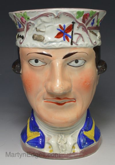 Pearlware pottery moulded mug of Lord Rodney, circa 1800