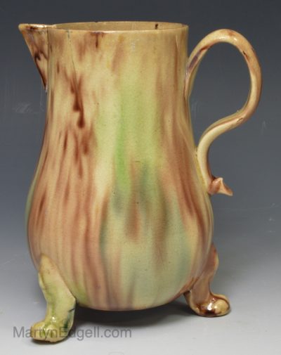 Creamware pottery jug decorated with Whieldon type colours under the glaze, circa 1770