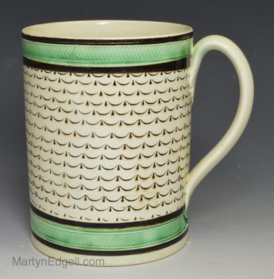 Mochaware mug decorated with inlaid brown and green slip, circa 1820
